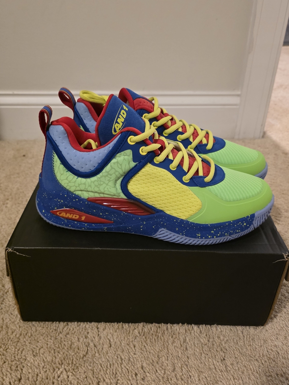 And1 Neon Green and Blue Lace-Up Sneakers with Yellow Accents